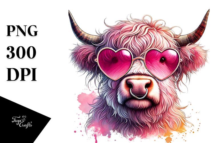 Detailed Pink Highland Cow, PNG