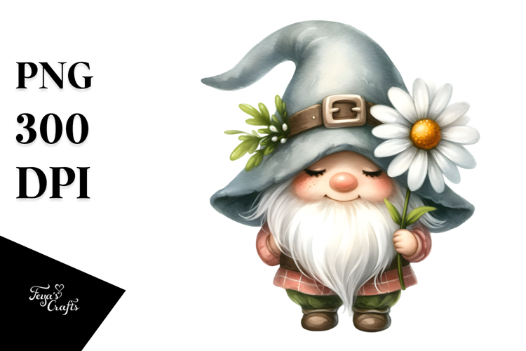 Cute GNOME with Daisy, Transparent PNG