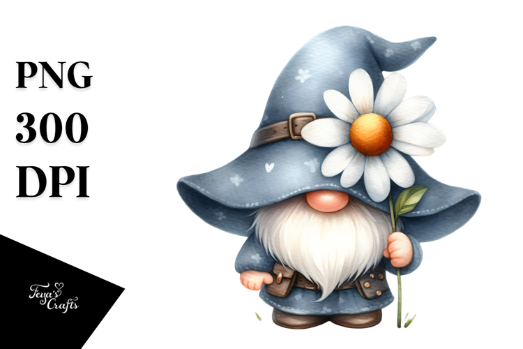 Cute GNOME with Daisy, Transparent PNG