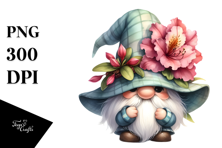 Cute Garden Gnome with Rhododendron PNG