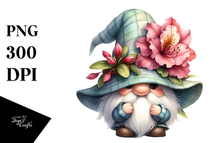 Cute Gnome with Rhododendron PNG example image 1