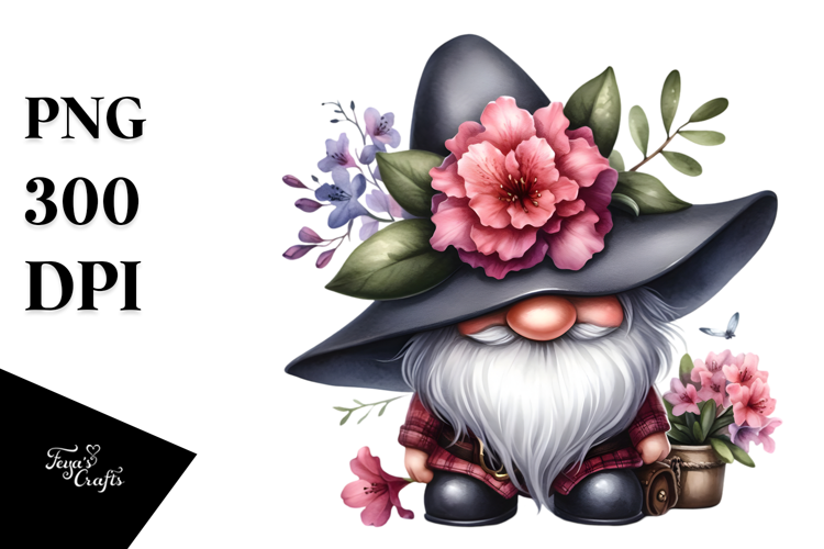 Cute Gnome with Rhododendron PNG