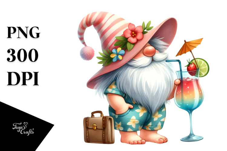 Whimsical Watercolor Gnome Cocktail PNG example image 1