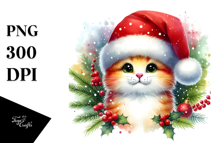 Vibrant Colors Cat with Christmass Decorations PNG
