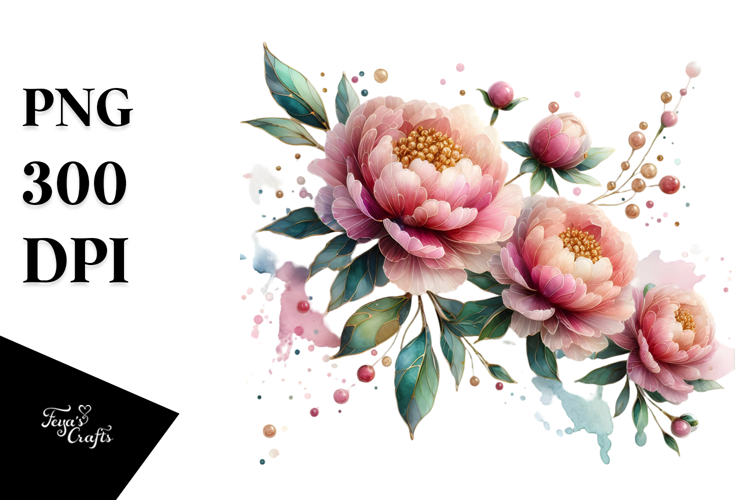 Peonies Watercolor Splash PNG