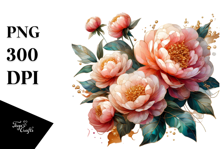 Peonies Watercolor Splash PNG