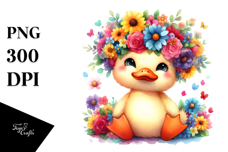 Watercolor Duck Flower Crown Clipart