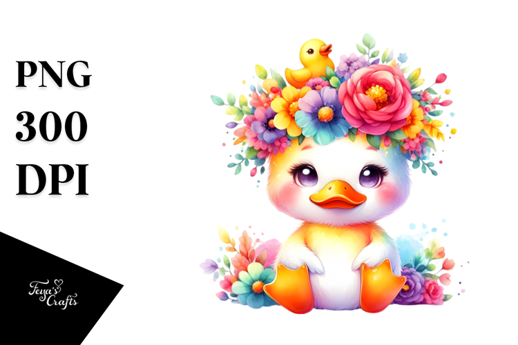 Watercolor Duck Flower Crown Clipart