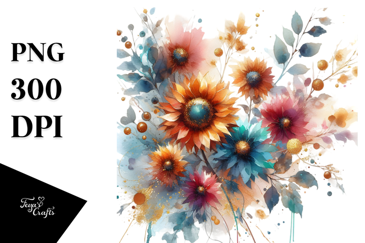 Vibrant Abstract with Small Sunflower and Gold PNG