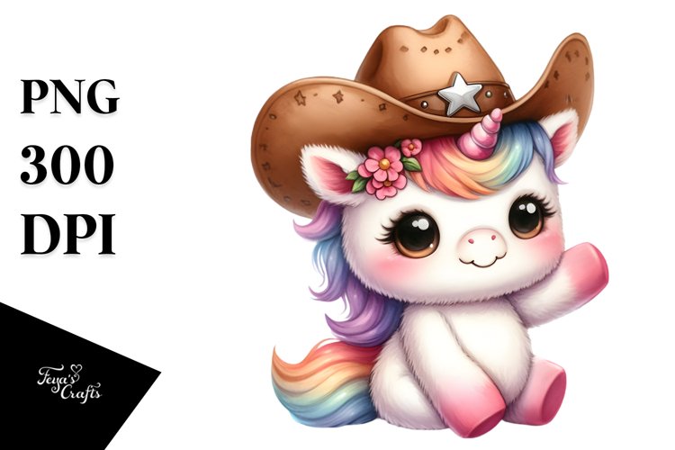 Cute Baby Unicorn Cowboy Clipart example image 1