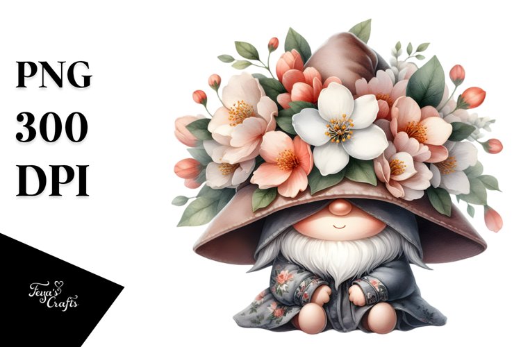 Cute Gnome with Jasmine Floral Frame PNG