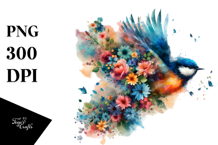 Colorful Bird Flowers PNG