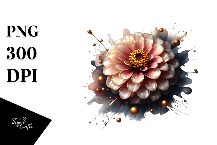 Abstract Zinnia with Golden Insertions PNG