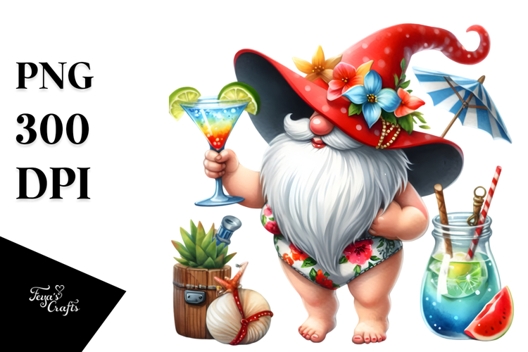 Gnome Drinking Cocktail in Beachwear