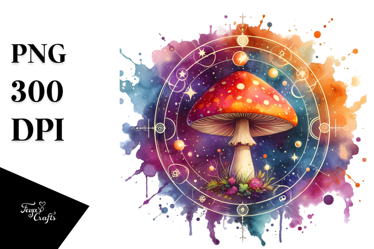 Vibrant Celestial Mushroom Tarot PNG