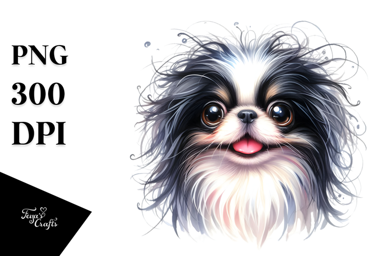 Cute Japanese Chin Watercolor PNG