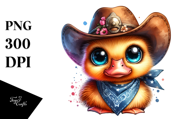 Goofy Cute Baby Duck with Cowboy Hat PNG