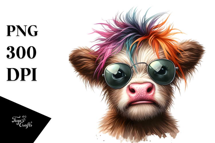 Funny Highland Cow with Cool Hair PNG