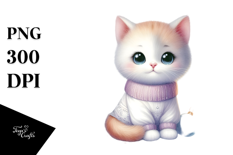 sitting Christmass Cat with Decorations PNG