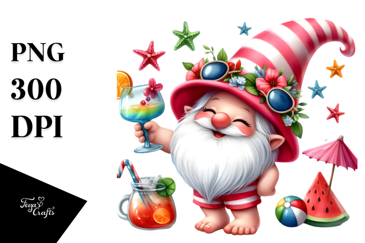 Whimsical Watercolor Gnome Cocktail PNG example image 1