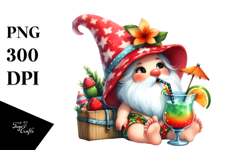 Whimsical Watercolor Gnome Cocktail PNG example image 1