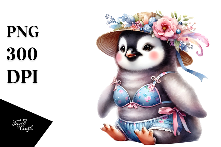 Adorned Baby Penguin Beachwear PNG