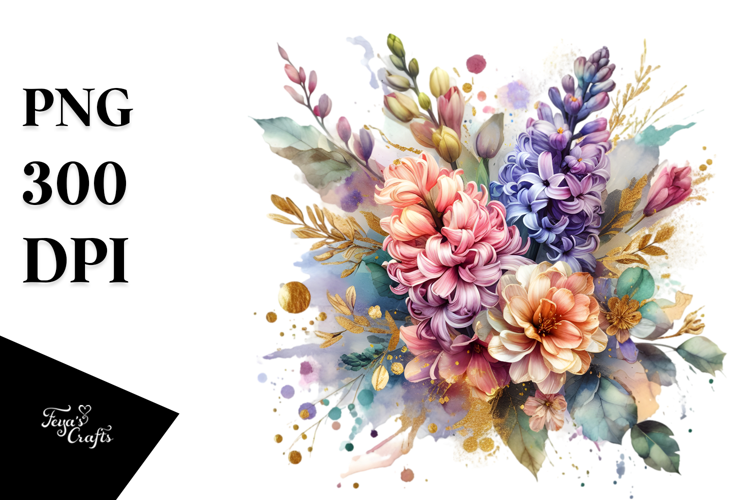 Colorfull Bouquet Gold Foil Hyacinth Splash | Sublimation |