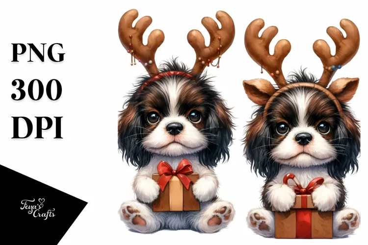 a Vibrant Baby English Springer Spaniel PNG with Reindeer
