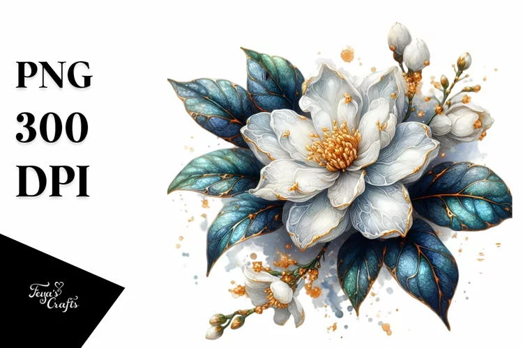 Detailed Jasmine Watercolor Splash