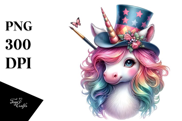 Colorful Baby Unicorn in Magicians Hat