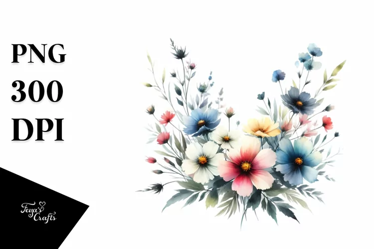 Bold Centered Wild Flowers in Watercolor