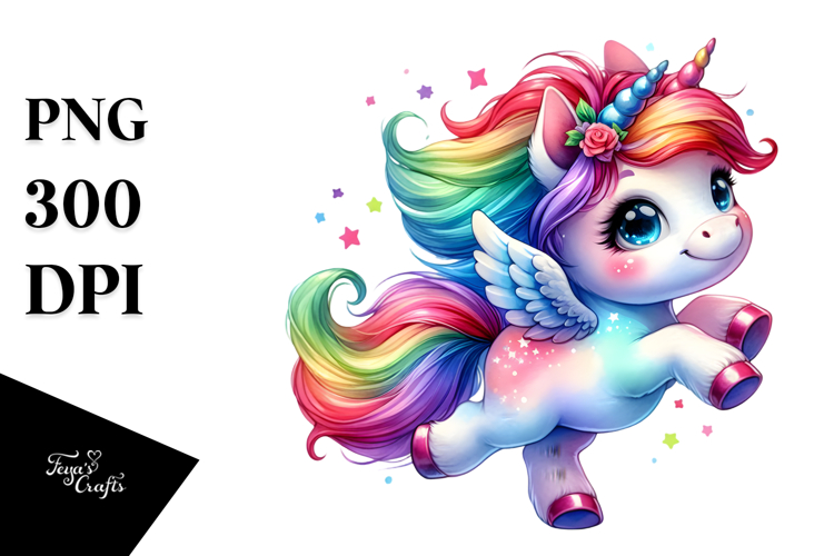Cute Unicorn with Floral Wreath PNG