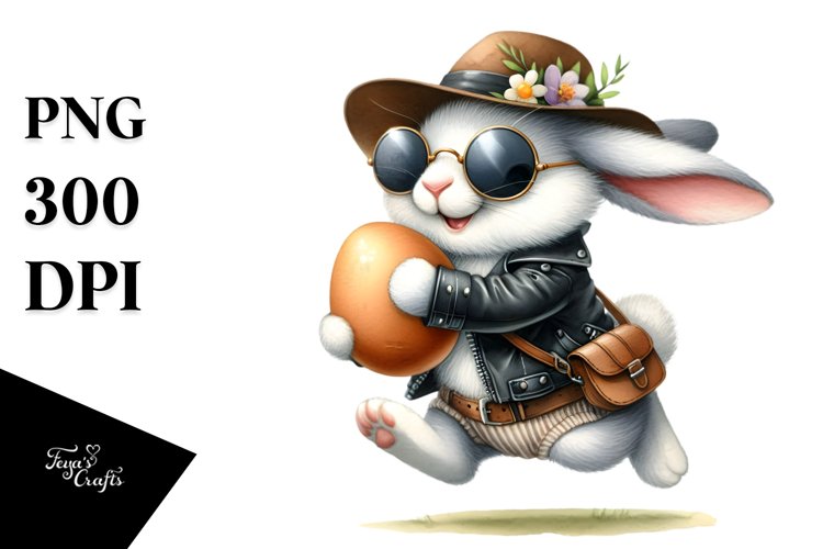 Bunny with Leather Hat Running PNG