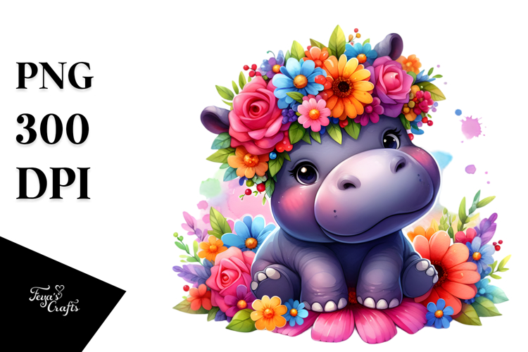 Cartoon-Style Watercolor Hippo, Transparent PNG