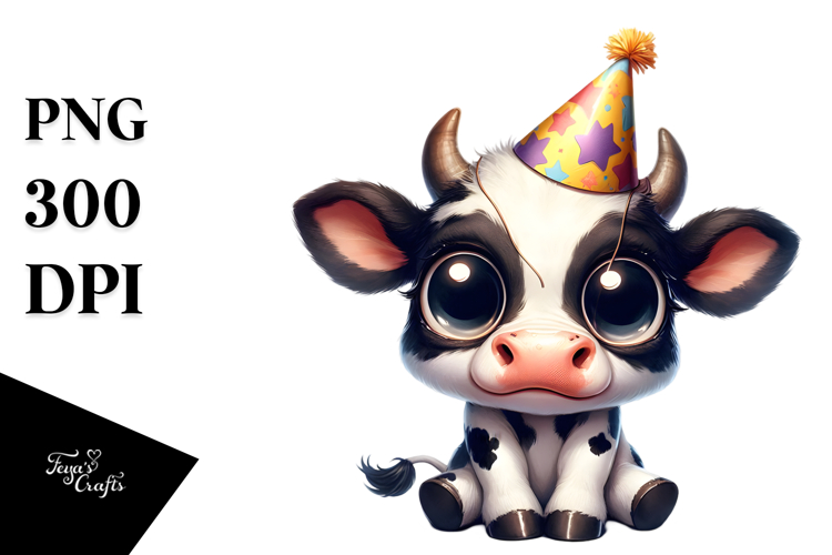 Exaggerated Cow with Party Hat PNG
