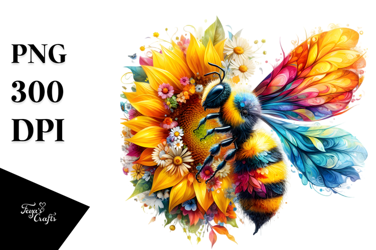 Vibrant Bee Made of Sunflowers PNG