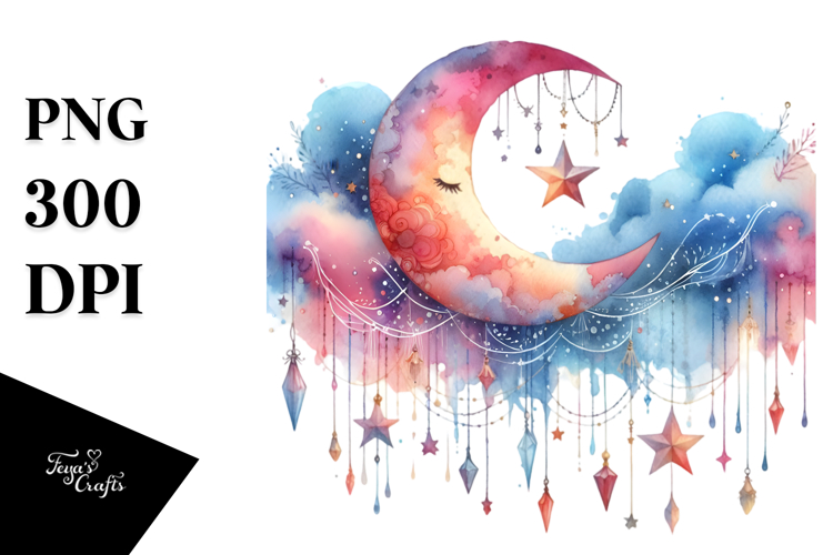 Vibrant Half Moon with Stars PNG