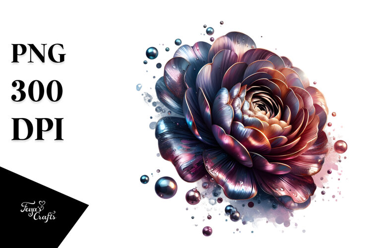 Glossy Ranunculus Shiny Metallic Watercolor | Sublimation | example image 1
