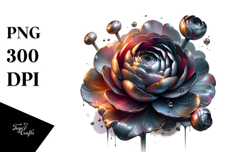 Glossy Ranunculus Shiny Metallic Watercolor | Sublimation | example image 1