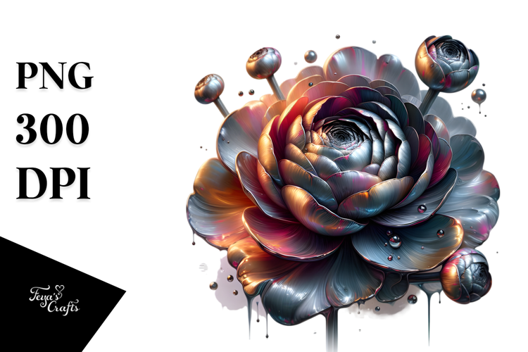 Glossy Ranunculus Shiny Metallic Watercolor | Sublimation |