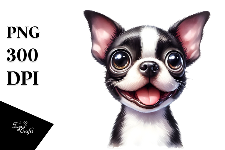 Watercolor Cute Boston Terrier