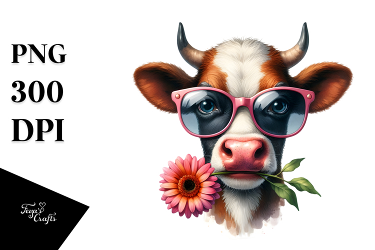 Funny Cow with Flower PNG