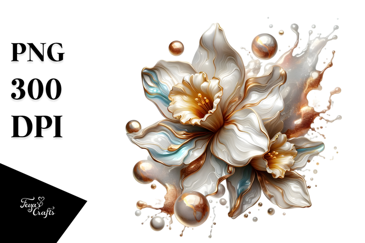 Glossy Narcissus Shiny Golden Marble Watercolor |