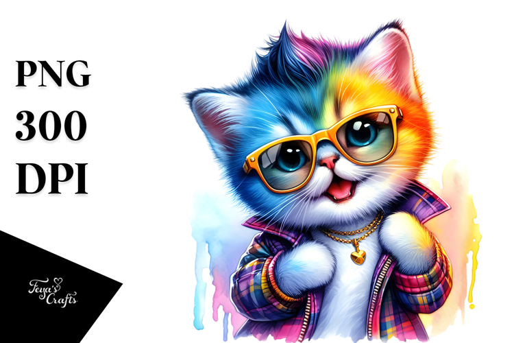 Vibrant Baby Cat Posing in the Style of PNG