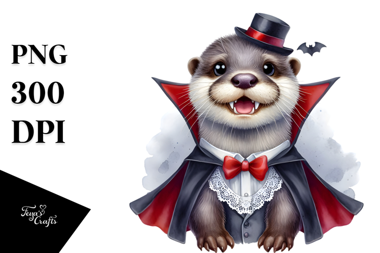 Funny Watercolor Otter Vampire Clipart example image 1