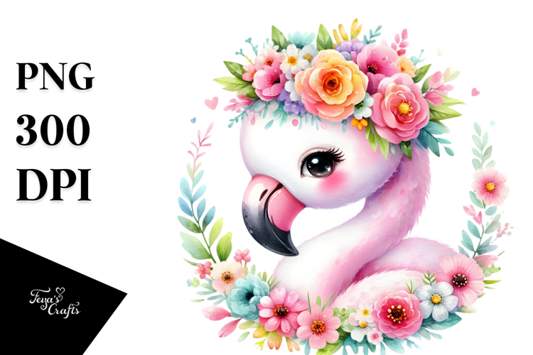 Cartoon-Style Flamingo Flower Crown example image 1