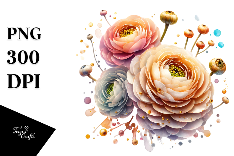 Ranunculus Watercolor Splash PNG