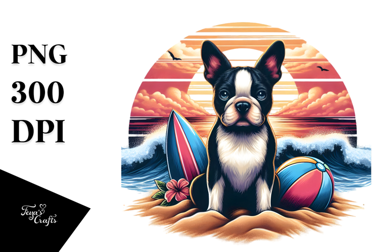 Boston Terrier Sand Sunset