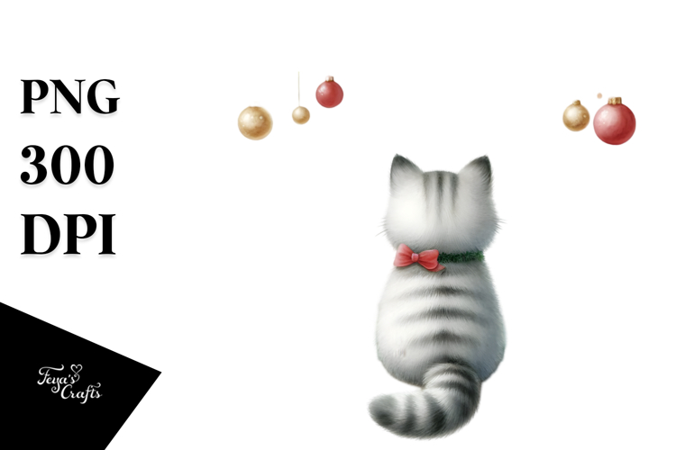 Watercolor Cat with Christmas Decorations