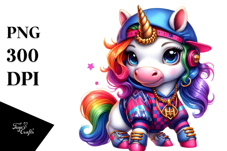 Colorful Baby Unicorn Hip Hop PNG